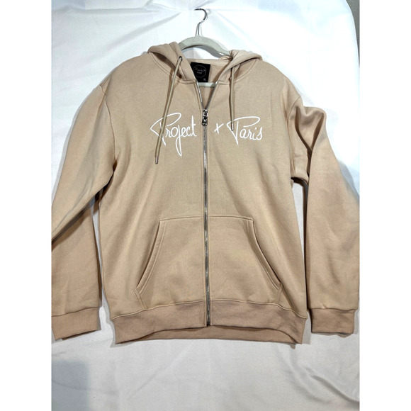 Project X Paris Mens Jacket Hooded Sweatshirt Tan y2k style Retro XL Grunge logo - Picture 1 of 9